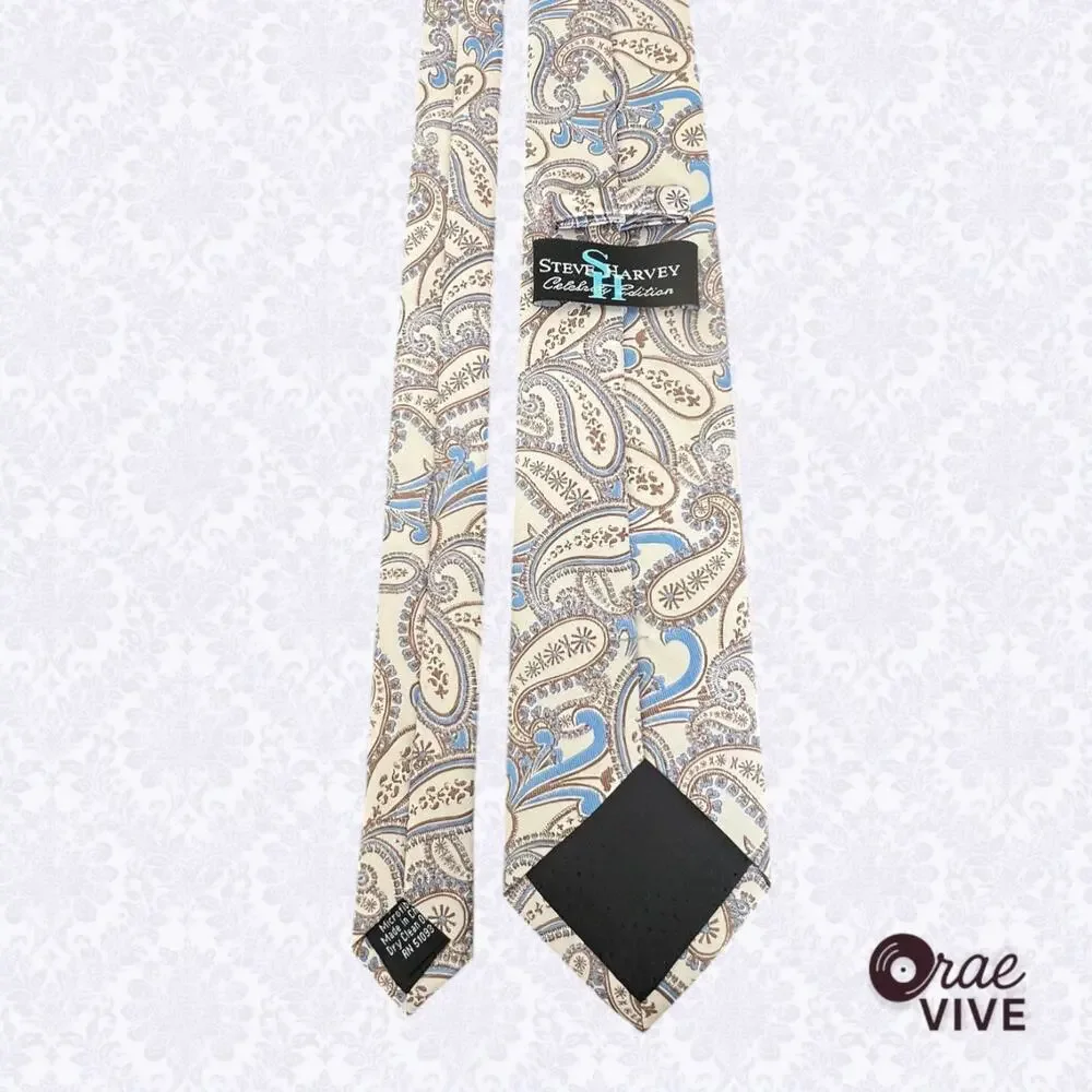 Steve Harvey Celebrity Edition Men’s Tie Cream & Blue Paisley